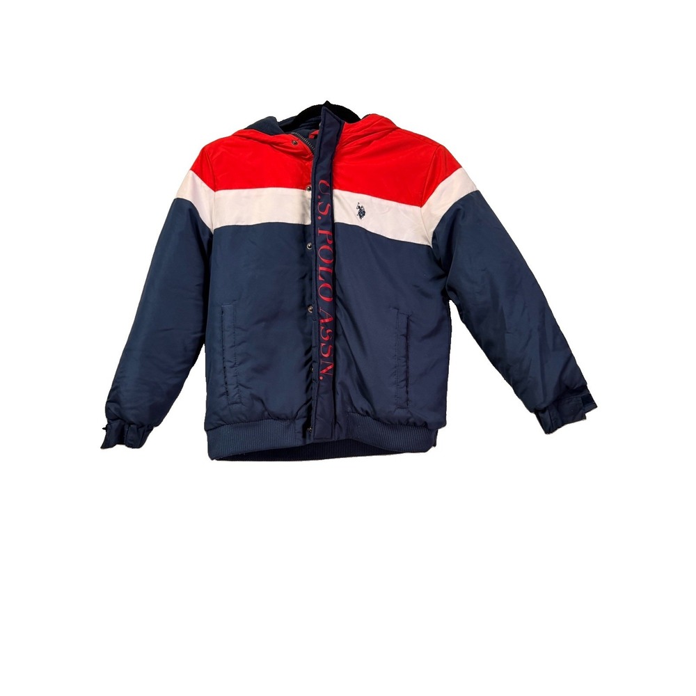 U.S. Polo Assn Boys Red, White & Blue Coat Jacket Full Front Zip Large 10-12 USA